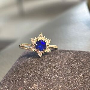 Rhodium Metal Blue Snowflake Ring